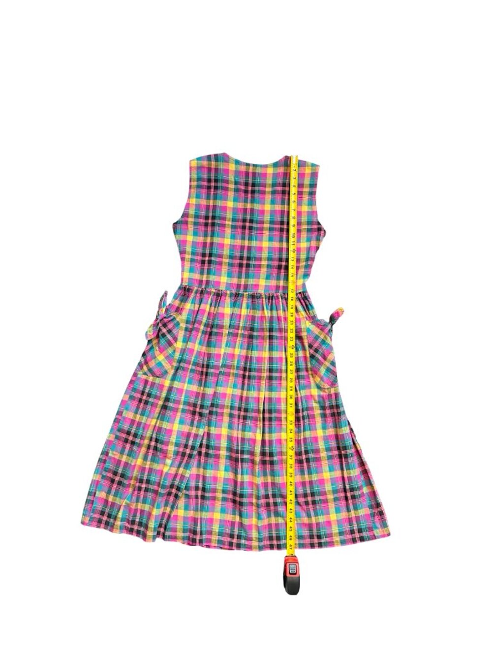 Vintage Multicolor Black Pink Plaid W's M 100% Cotton Button Front Dress Pockets - Picture 12 of 12